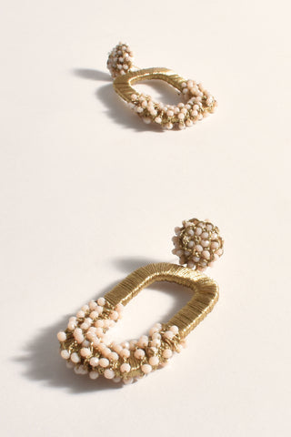 Bead Detail Oval Drop Earrings - Cream Gold