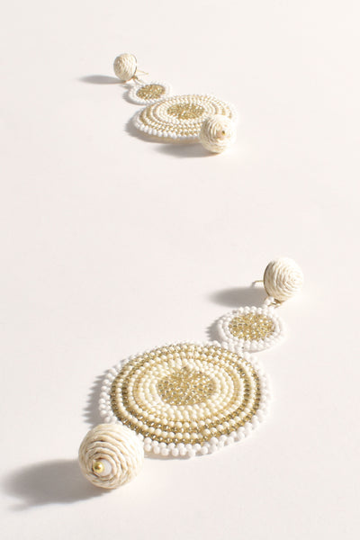 Beaded Circles Statement Earrings - Cream