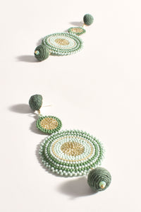 Beaded Circles Statement Earrings - Green