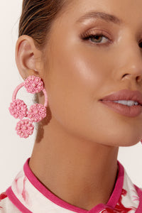 Beaded Crochet Ring Front Earrings - Pink