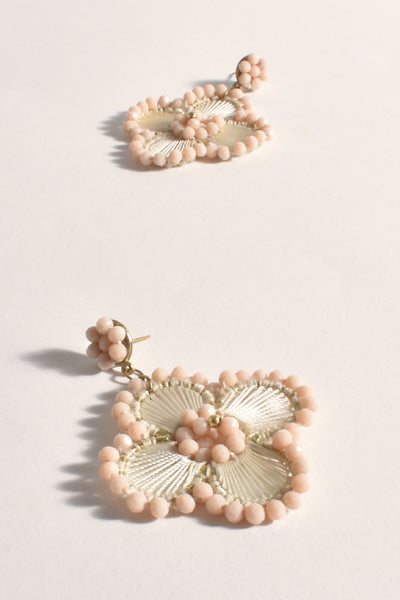 Beaded Edge Flower Earrings - Cream White