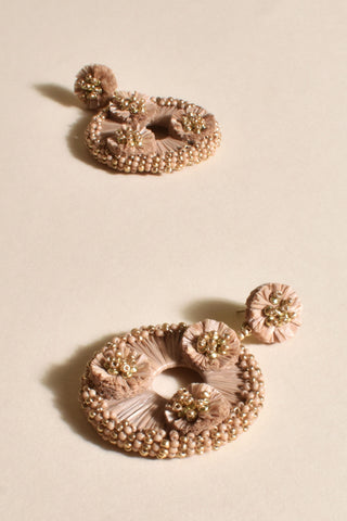Beaded Edge Ring Drop Earrings - Camel Gold