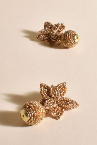 Beaded Flower and Ball Earrings - Gold
