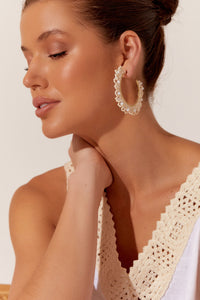 Beaded Lave Event Hoops - Cream