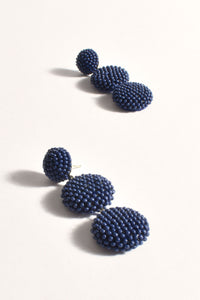 Beaded Trio Ball Drop Earrings - Navy