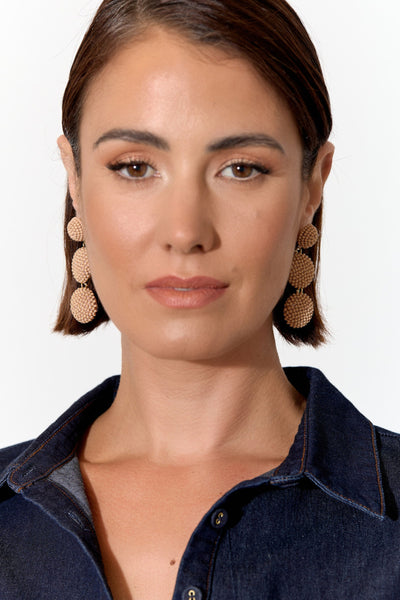 Beaded Trio Ball Drop Earrings - Tan