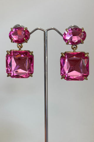 Bec Crystal Drop Earrings - Barbie Pink