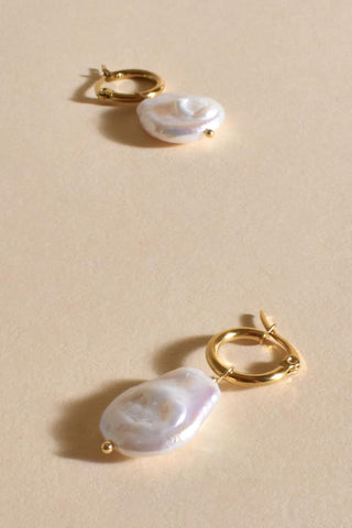 Bella Button Pearl Hoops - Gold Cream