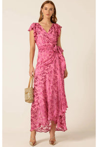 Bella Rose Maxi Wrap Dress - Magenta Botanical
