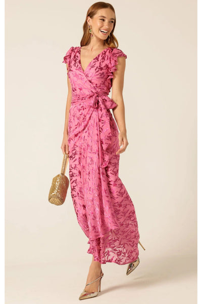 Bella Rose Maxi Wrap Dress - Magenta Botanical