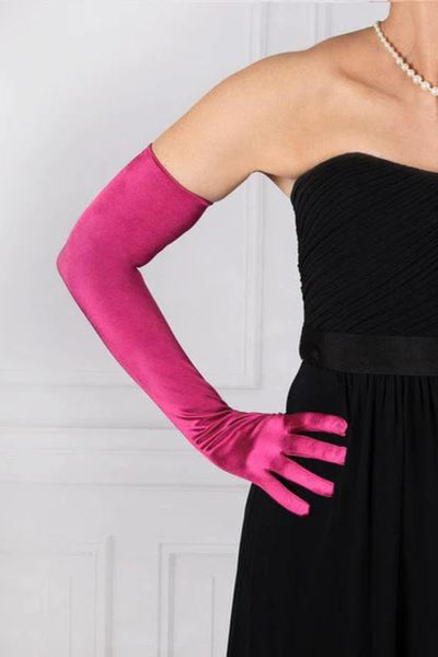 Bella Long Satin Opera Gloves - Fuchsia