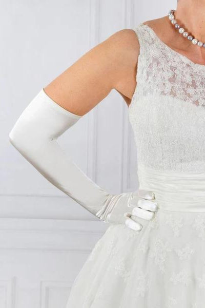 Bella Long Satin Opera Gloves - Ivory