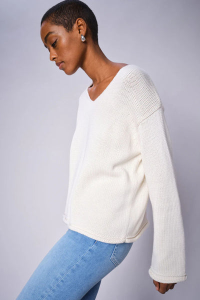 Bine LS V-Neck Knit -Ecru