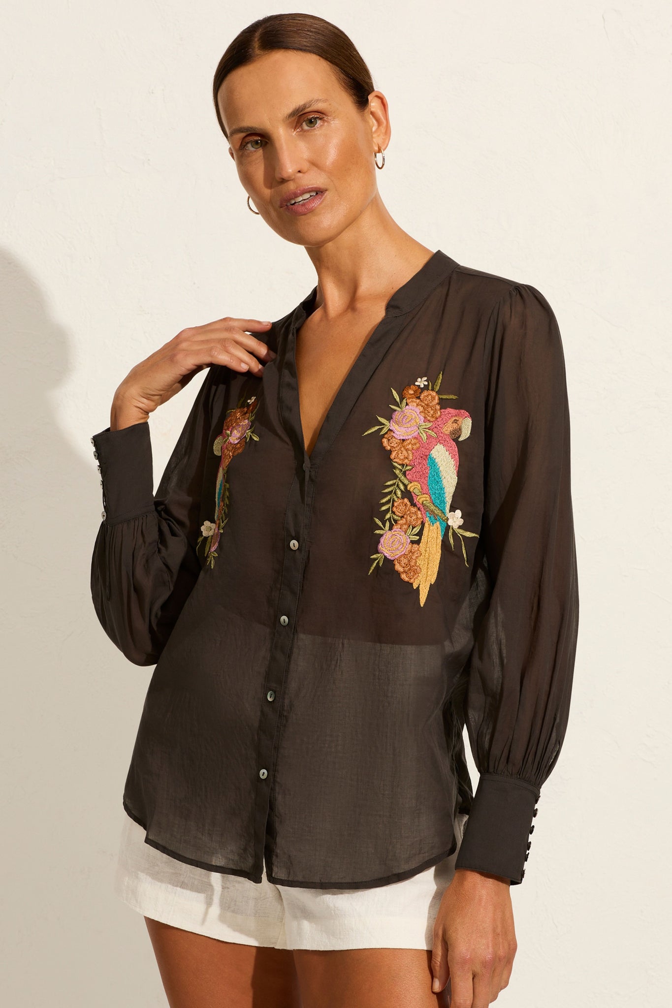 Birdie Embroidered Blouse - Black