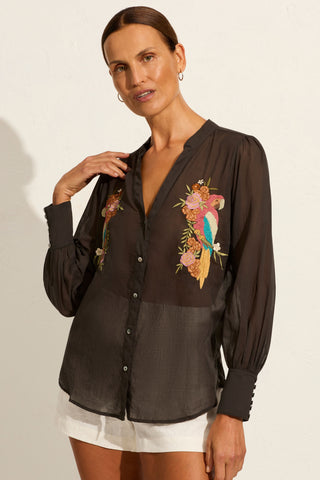 Birdie Embroidered Blouse - Black