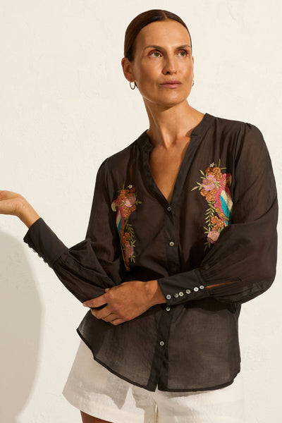 Birdie Embroidered Blouse - Black