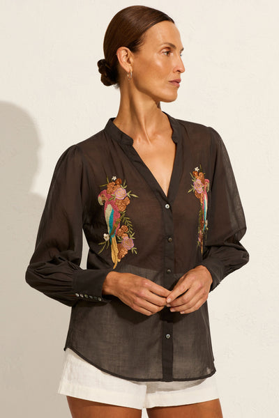 Birdie Embroidered Blouse - Black