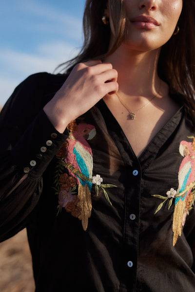 Birdie Embroidered Blouse - Black