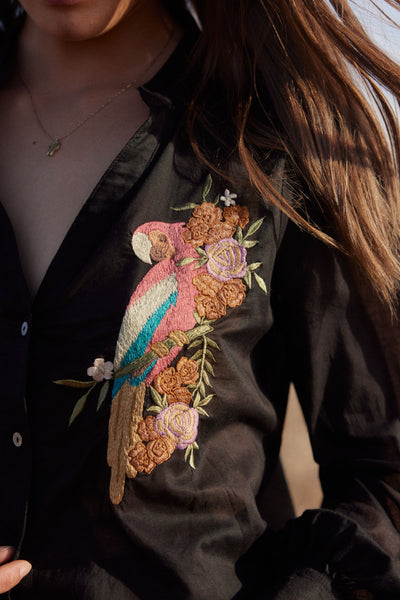 Birdie Embroidered Blouse - Black