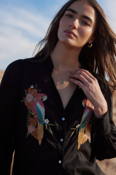 Birdie Embroidered Blouse - Black