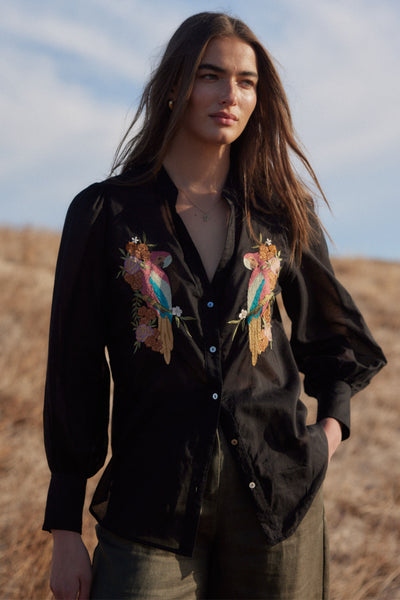 Birdie Embroidered Blouse - Black