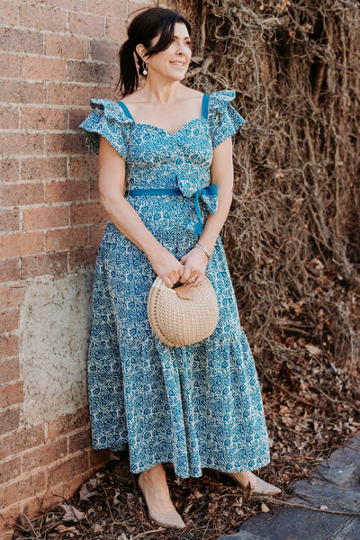 Blue Wing Maxi Dress - Teal Cornelli