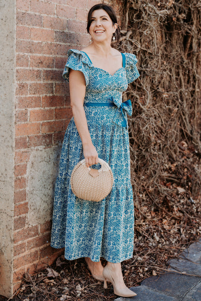 Blue Wing Maxi Dress - Teal Cornelli