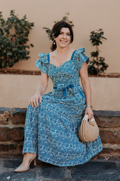 Blue Wing Maxi Dress - Teal Cornelli