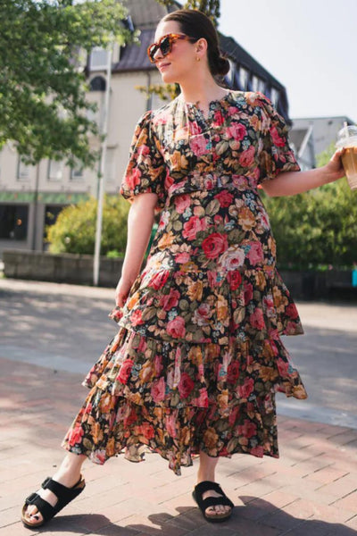 Bohemian Belt Midi Dress - Rose Garden