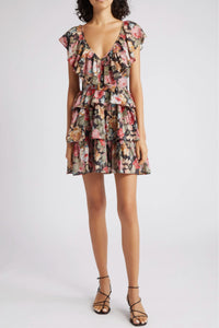 Bohemian Ruffle Mini Dress - Rose Garden SIZE XL/14/16 ONLY