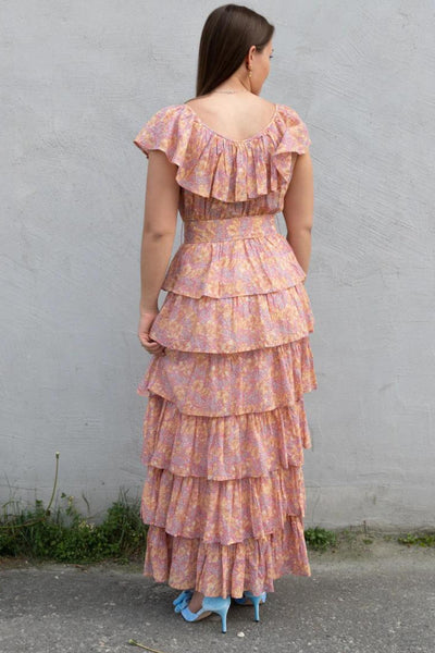 Bohemian Tiered Maxi Dress - Yellow Poppy SIZE 16/18 ONLY