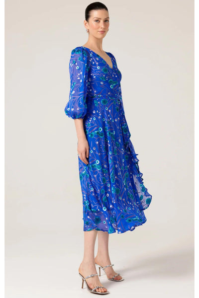 Bowerbird Silk Wrap Dress - Periwinkle Poppy