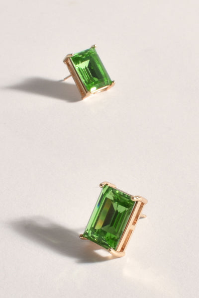 Bree Rectangle Jewel Stud Earrings - Green