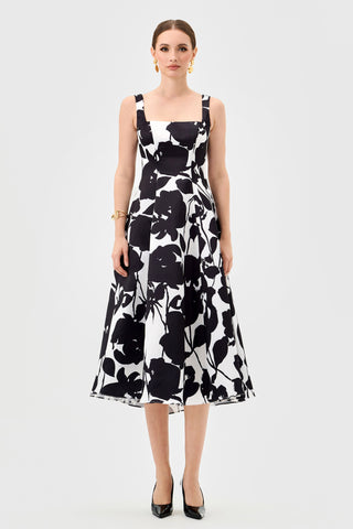 Brittany Square Neck Midi - Black White Print