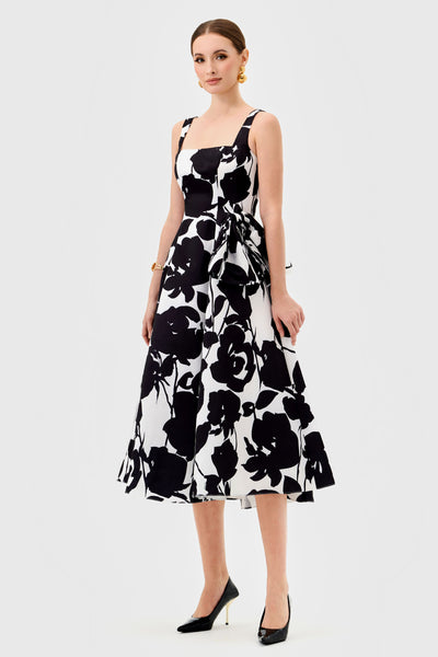 Brittany Square Neck Midi - Black White Print