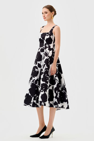 Brittany Square Neck Midi - Black White Print