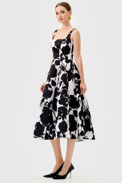 Brittany Square Neck Midi - Black White Print