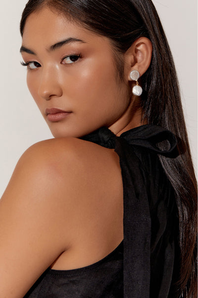 Button Pearl Classic Drop Earrings - Gold