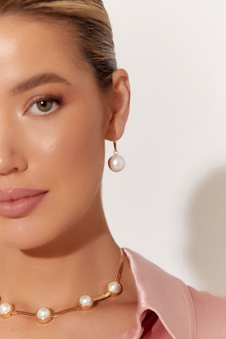 Cali Faux Pearl Metal Ball Earrings - Gold