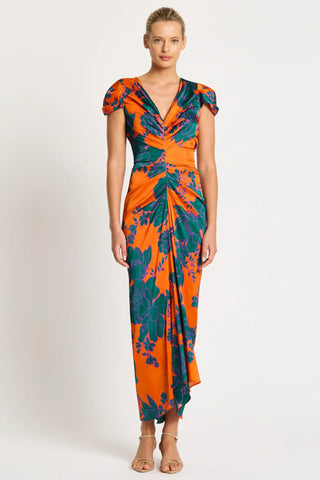 Calista Silk Dress - Tangerine Teal