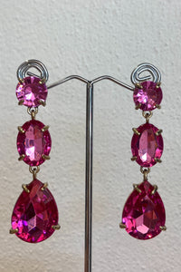Candace Crystal Trio Drop Earrings - Barbie Pink