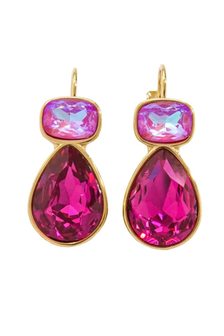 Cary Crystal French Hook Earrings - Fuchsia Pink
