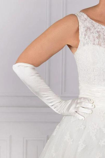 Catherine Above Elbow Satin Gloves - White