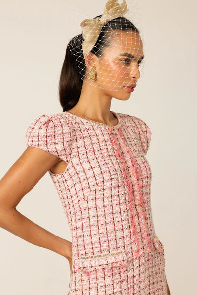 Celestine Shift Dress - Pink White Tweed