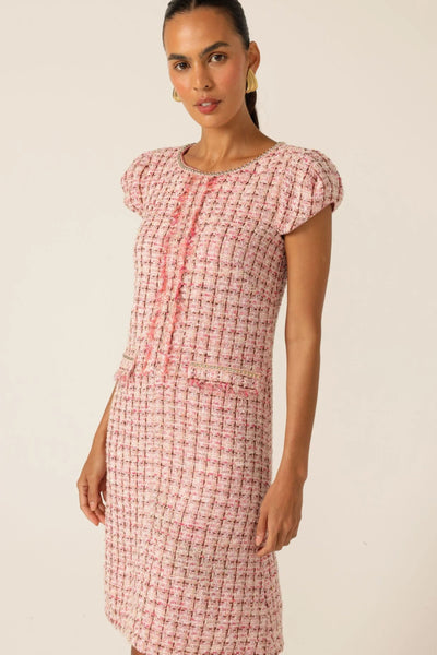 Celestine Shift Dress - Pink White Tweed