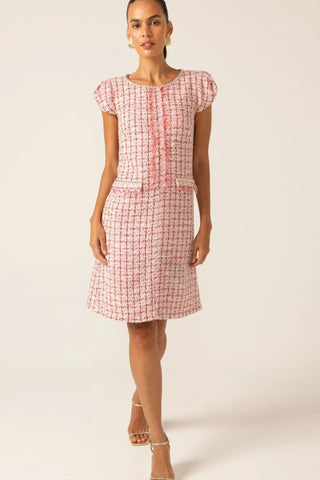 Celestine Shift Dress - Pink White Tweed