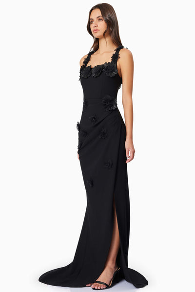 Charlotte 3D Flower Gown - Black