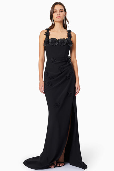 Charlotte 3D Flower Gown - Black