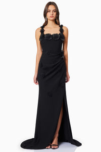 Charlotte 3D Flower Gown - Black