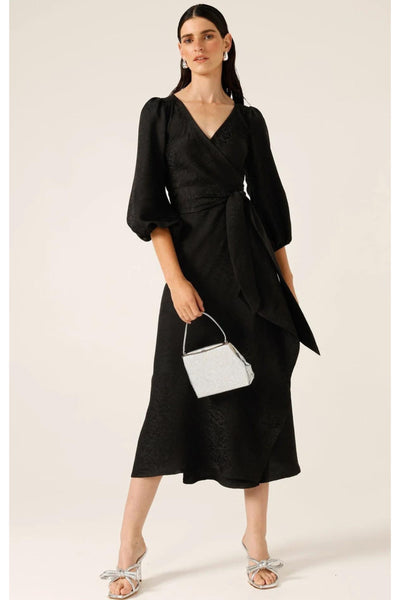 Chateau Wrap Dress - Black Jacquard